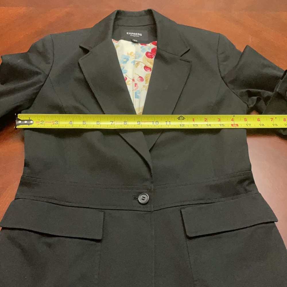 Express Stretch SZ 3/4 Women’s Lined Black One Button  Two Pocket Blazer - Picture 10 of 14